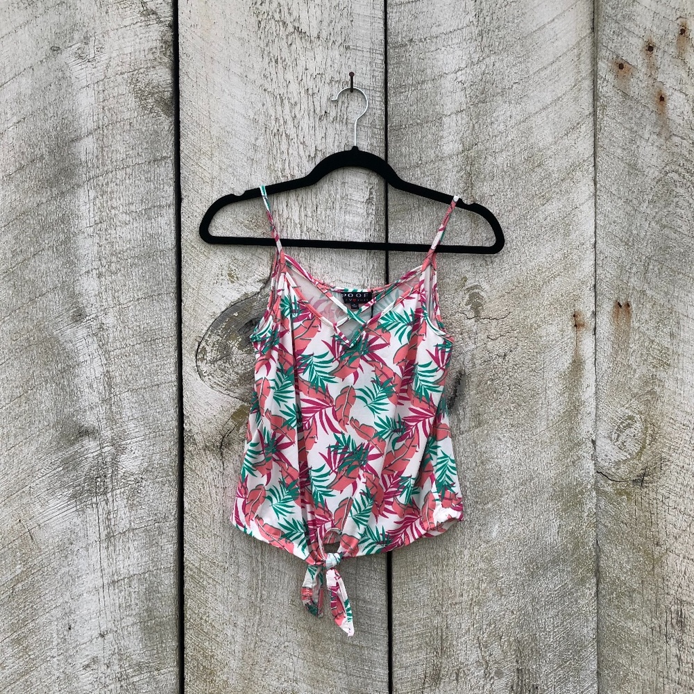 Poof | palm leaf tropical tie front tank top